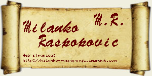 Milanko Raspopović vizit kartica